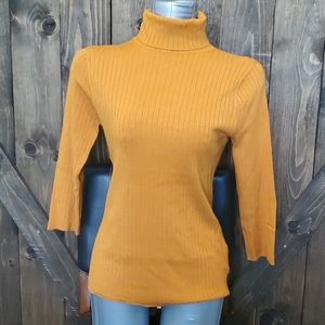 Soft ribbed, turtleneck 3/4 sleeve sweater